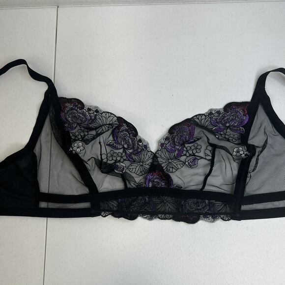 Adore Me 2XL Emilie Bralette Black Sheer Embroidered Floral Lace Mesh Bra Top - Picture 13 of 16